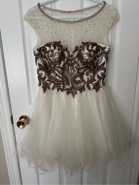 Dave&Johnny Ivory Tulle Dress with Bronze Embellished Bodice